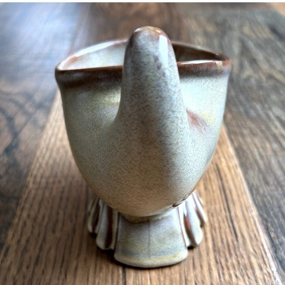 Frankoma Pottery 575 Footed Vase Brown Tan Green Glaze Vintage Decor